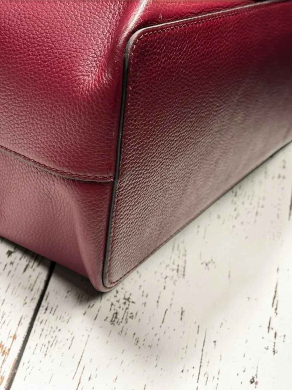 Tory Burch McGraw Leather Tote- Wine Red with Black Handles - Picture 10 of 15